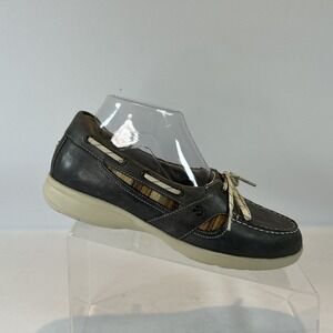 Aravon Jillian Boat Shoes Women's Sz 7D Gray Leather Comfort Vibram Sole Loafers